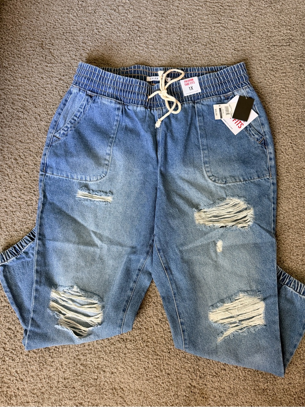 NWT - Size 1X Celebrity Pink Distressed Jean Joggers